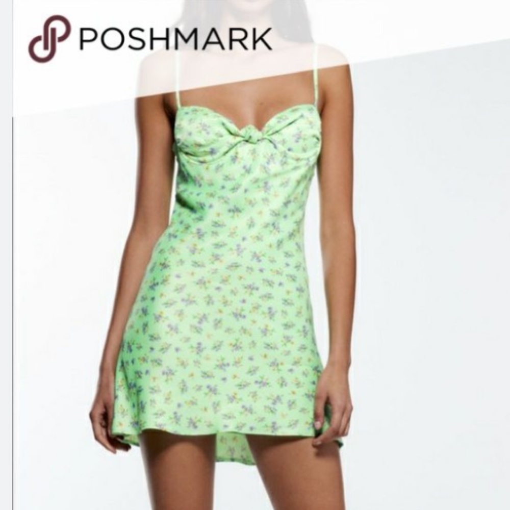 Green floral satin dress